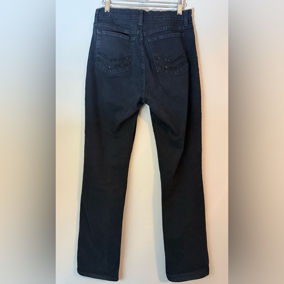 NYDJ Black Marilyn Straight Jeans with Rear Pocket Embellishment Size 10 - Picture 2 of 14